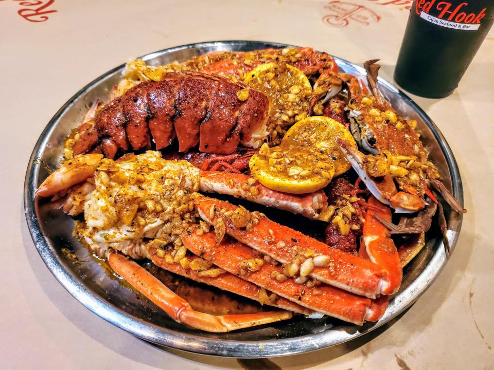 A boiled seafood platter at Red Hook Cajun Seafood & Bar.