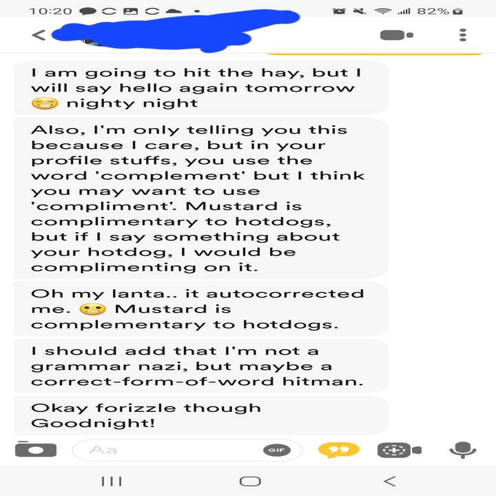 This man spends multiple texts explaining why the woman he matched with used the wrong spelling of 