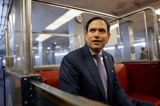 PHOTO: Sen. Marco Rubio speaks to reporters in the Senate Subway during a vote in the U.S. Capitol on Sept. 8, 2022, in Washington, D.C. (Anna Moneymaker/Getty Images)