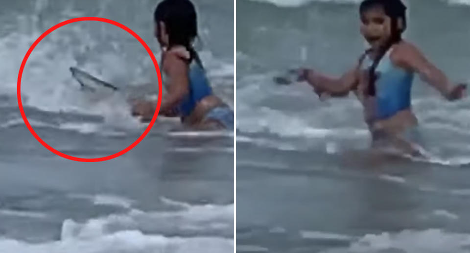 Anela Rezentes, 6, filmed fleeing a shark at Kalama Beach, Hawaii.