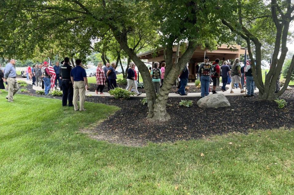 Dozens of people attended the funeral of local Marine veteran James Brooks at the Dayton National Cemetery Thursday. Brooks died at the Dayton VA recently, but had no known family members. (Xavier Hershovitz/Staff)