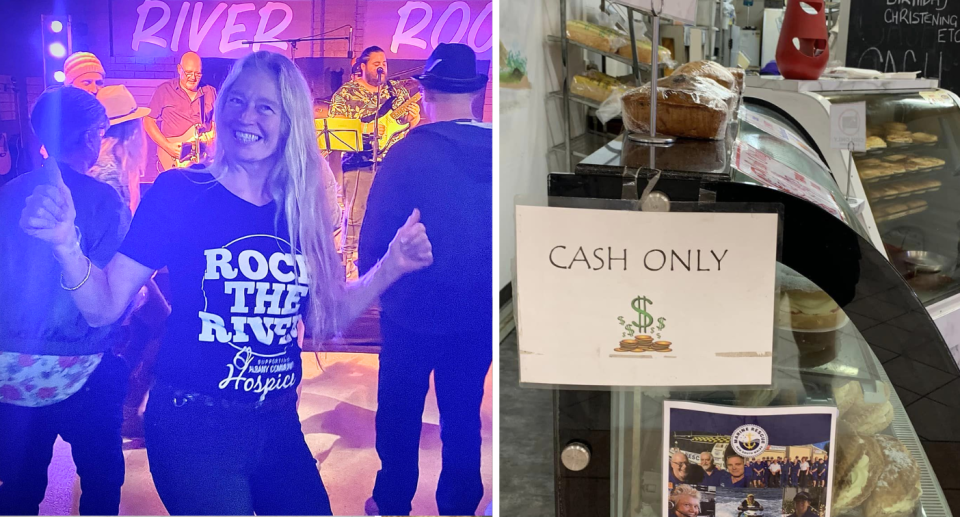 Sam James who runs a cash-only pub in Western Australia next to a bakery with a cash only sign