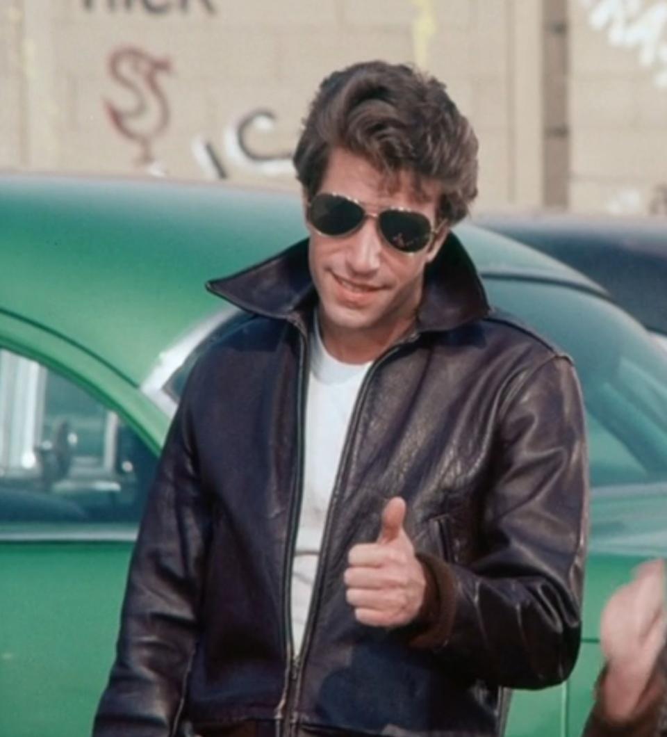 Henry Winkler as Fonzie gives a thumbs-up in "Happy Days"