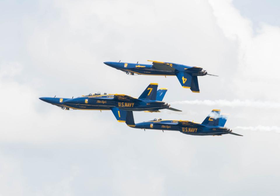 The Blue Angels practice over NAS Pensacola on Wednesday, May 17, 2023.  This is the first time in three years that the general public has access to the base.