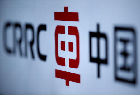 A CRRC's logo is seen at an exhibition during the World Intelligence Congress in Tianjin, China May 16, 2019. REUTERS/Jason Lee