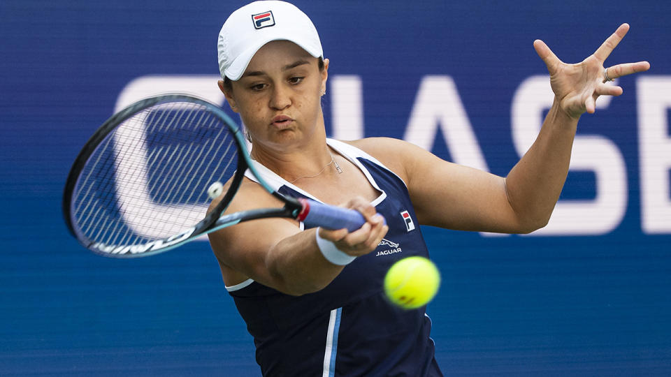 Ash Barty, pictured here in action against Clara Tauson at the US Open.