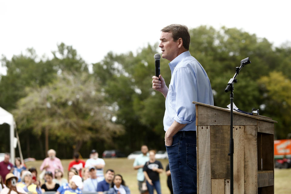 NORTH CHARLESTON, SC - OCTOBER 05: Democratic presidential candidate, Sen. Michael Bennet (D-CO)addresses attendees at the Blue Jamboree on October 5, 2019 in North Charleston, South Carolina. Six of the 2020 Democratic candidates were scheduled to attend the event. (Photo by Brian Blanco/Getty Images)