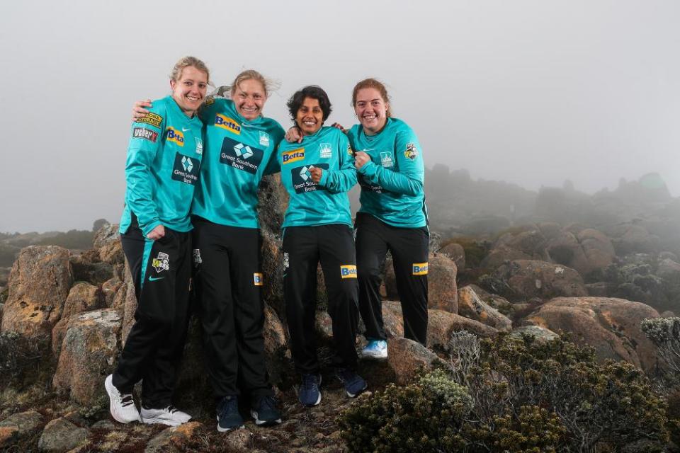 Poonam Yadav with Brisbane Heat teammates Anneke Bosch, Zoe Cookeand and Nadine de Klerk.