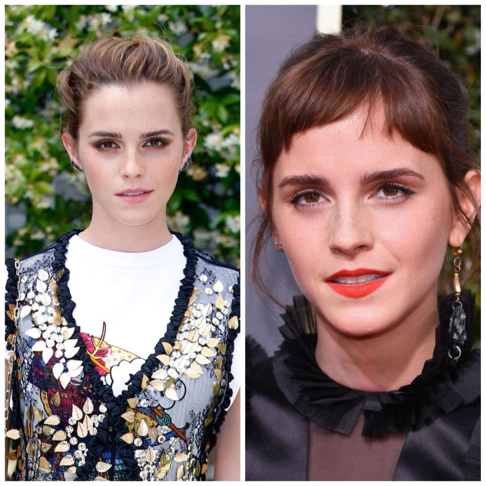 <p><strong>When: </strong>6 January 2018<br>From the famous pixie cut to her middle-parted tresses come the early noughties, Emma Watson is no stranger to switching up her hair. So fans were thrilled when the actress debuted her new cropped fringe on social media at the Bafta Tea Party. We even managed to sneak a closer look when Watson graced the red carpet at the 2018 Golden Globe Awards… <em>[Photo: Getty]</em> </p>