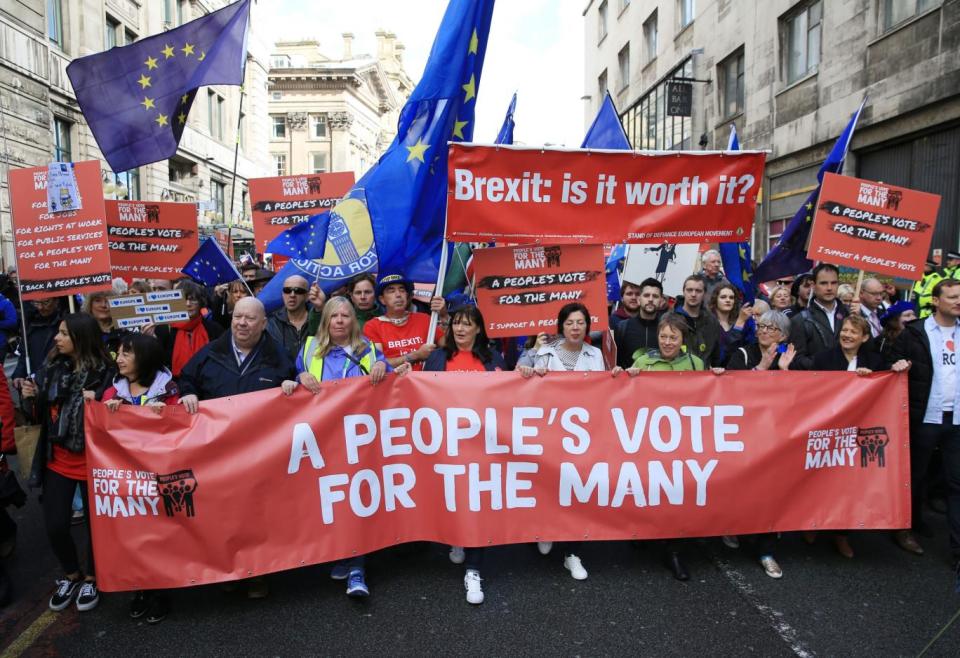 Supporters of a People's Vote march through Liverpool on Sunday (PA)