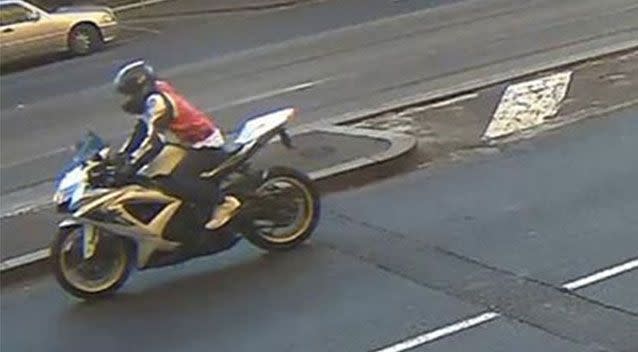 Police are looking for witnesses who saw this motorbike rider in Melbourne. Picture: Police Victoria