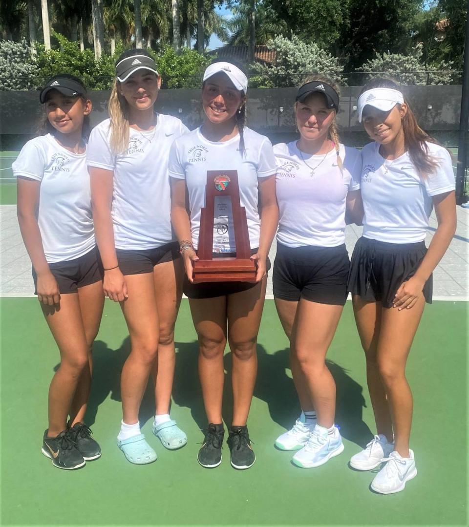 The True North girls’ tennis team won the district title.