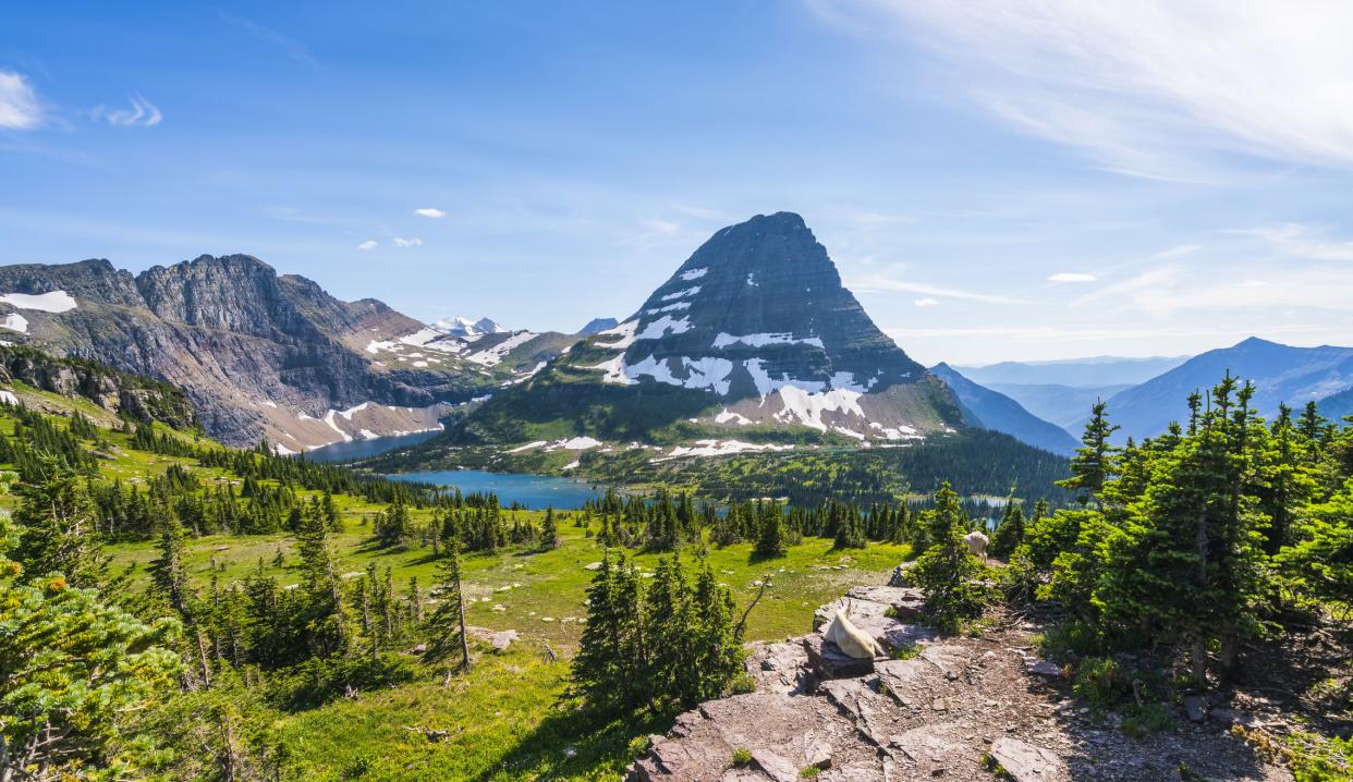 logan pass trail in Glacier national park on sunny day,Montana,usa.