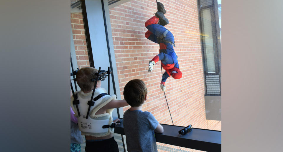 'Spiderman' appeared at the children's hospital (pictured)
