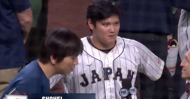 ▲大谷被問到為何對Trout投犀利的球種。（圖／FOX）