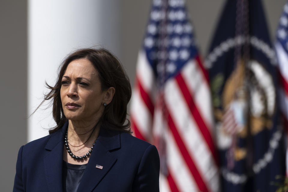 Vice President Harris attends an event in the Rose Garden of the White House April 11, 2022. (Photo by Drew Angerer/Getty Images)