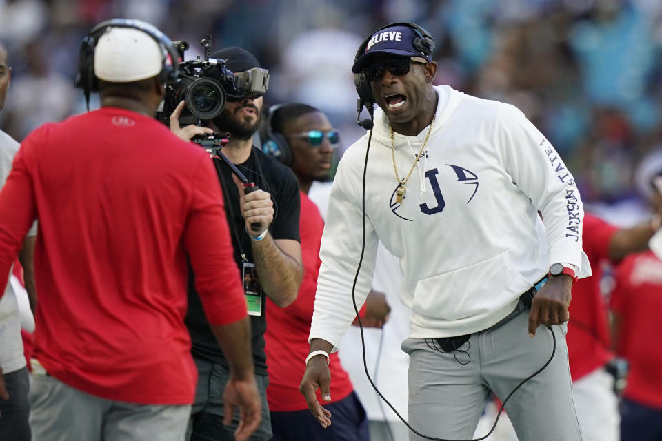 Deion Sanders is 18-5 so far at Jackson State, including a 3-0 record to start this season. (AP Photo/Lynne Sladky)