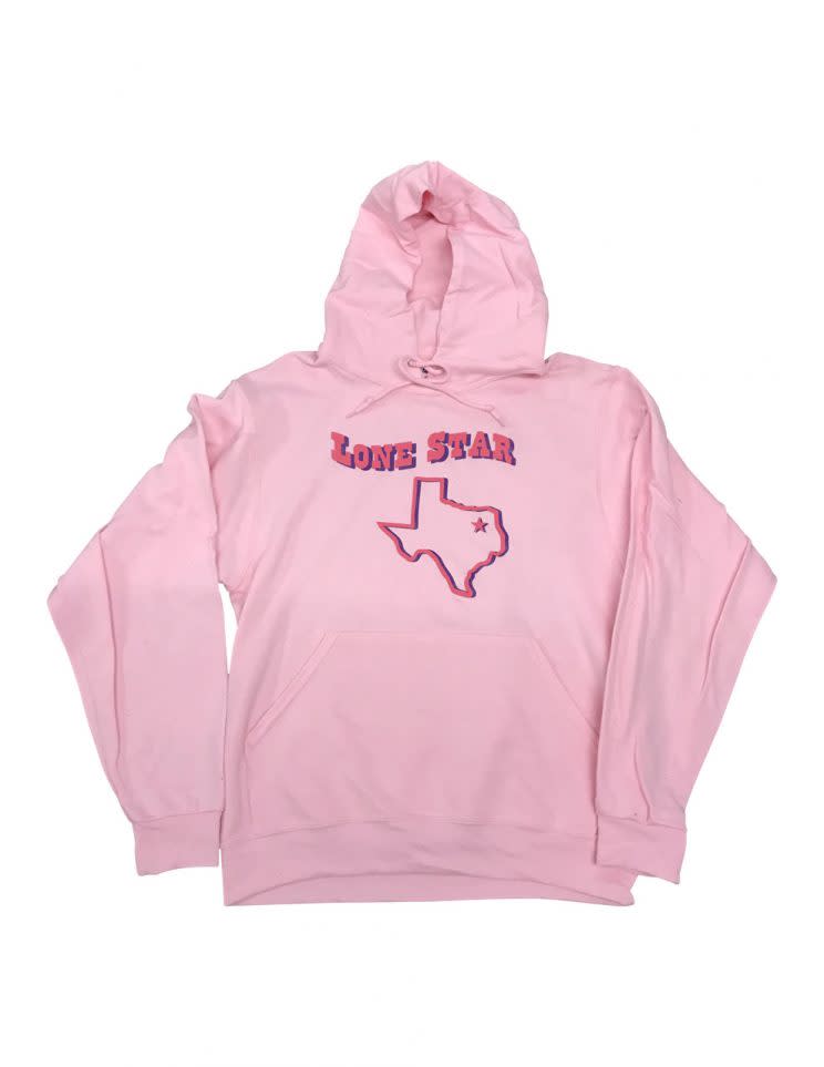 Pink hoodie with Texas outline from Lone Star.<br>(Photo courtesy of VFILES Marketplace)