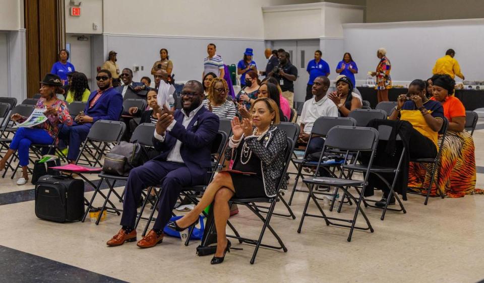Attendees applaud panelists during “The State of Black Miami” event at the Joseph Caleb Center. The State of Black Miami,” is celebrated with the purpose of identify and address critical, ongoing issues impacting the black communities in Miami today. on Saturday, September 30, 2023.