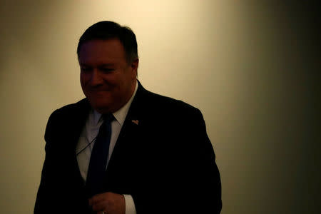 U.S. Secretary of State Mike Pompeo arrives to deliver remarks on the Trump administration's Iran policy at the Heritage Foundation in Washington, U.S. May 21, 2018. REUTERS/Jonathan Ernst