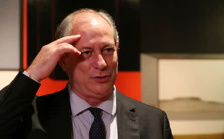 Ciro Gomes, el más probable candidato izquierdista en la carrera presidencial en Brasil, en una entrevista con Reuters en Río de Janeiro, mar 15, 2018. REUTERS/Sergio Moraes