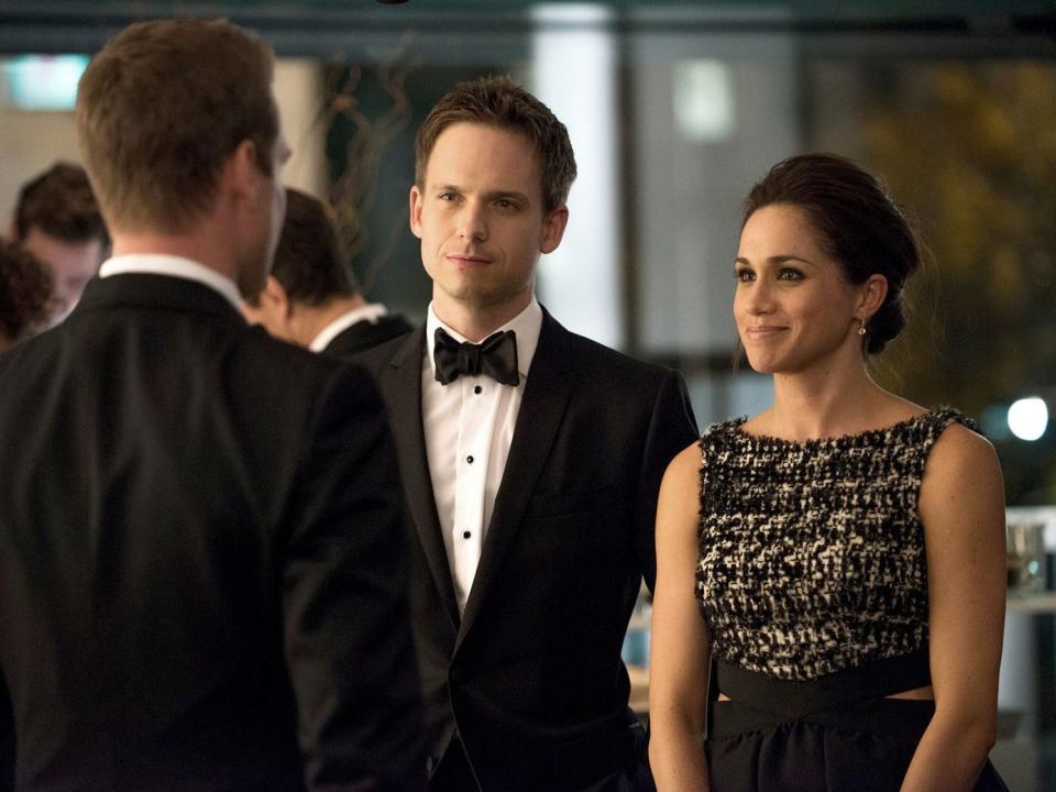 Meghan Markle and Patrick J. Adams in a scene from "Suits."