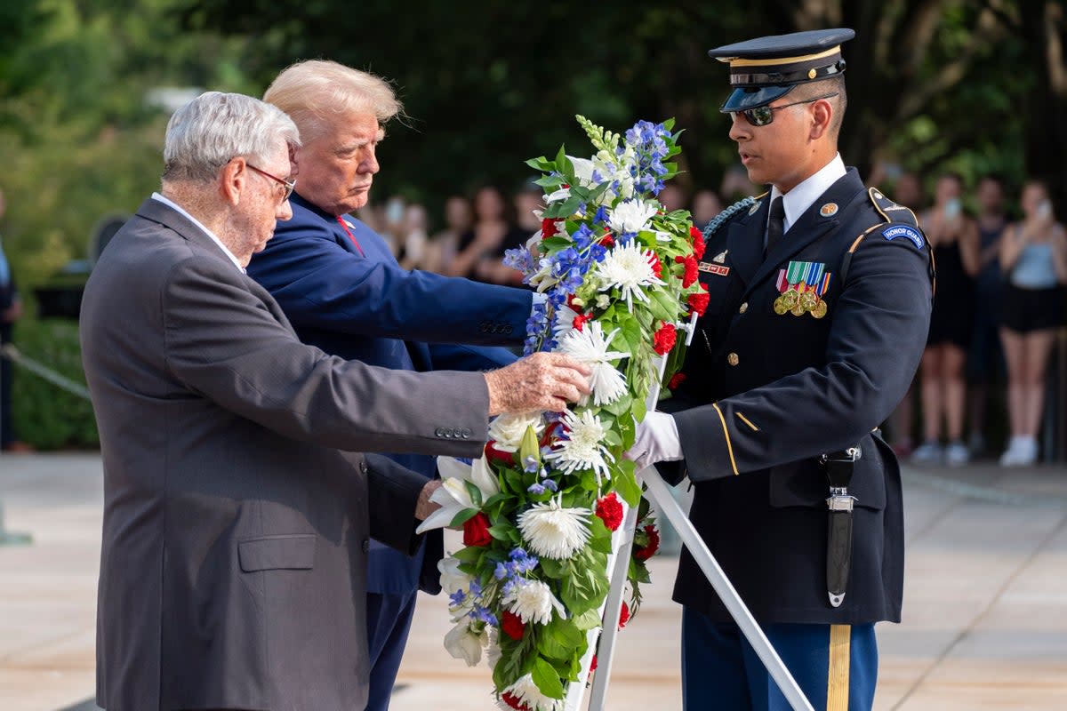 Trump at the wreath-laying cemetery (Copyright 2024 The Associated Press. All rights reserved.)