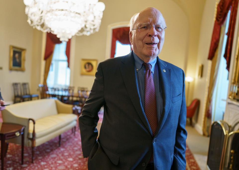 Sen. Patrick Leahy, D-Vt., chair of the Senate Appropriations Committee and president pro tempore of the Senate, pauses in his office at the Capitol in Washington, Tuesday, June 22, 2021.