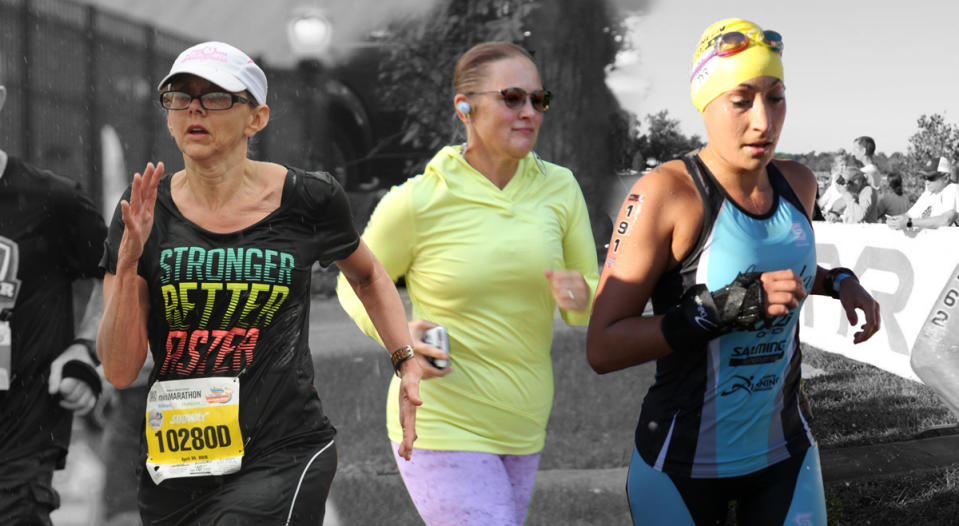 Jeri Strachner, left, April Wells and Dina Rios push past joint pain and stiffness because running is their passion. (Photos: Courtesy of Jeri Strachner, April Wells and Dina Rios)