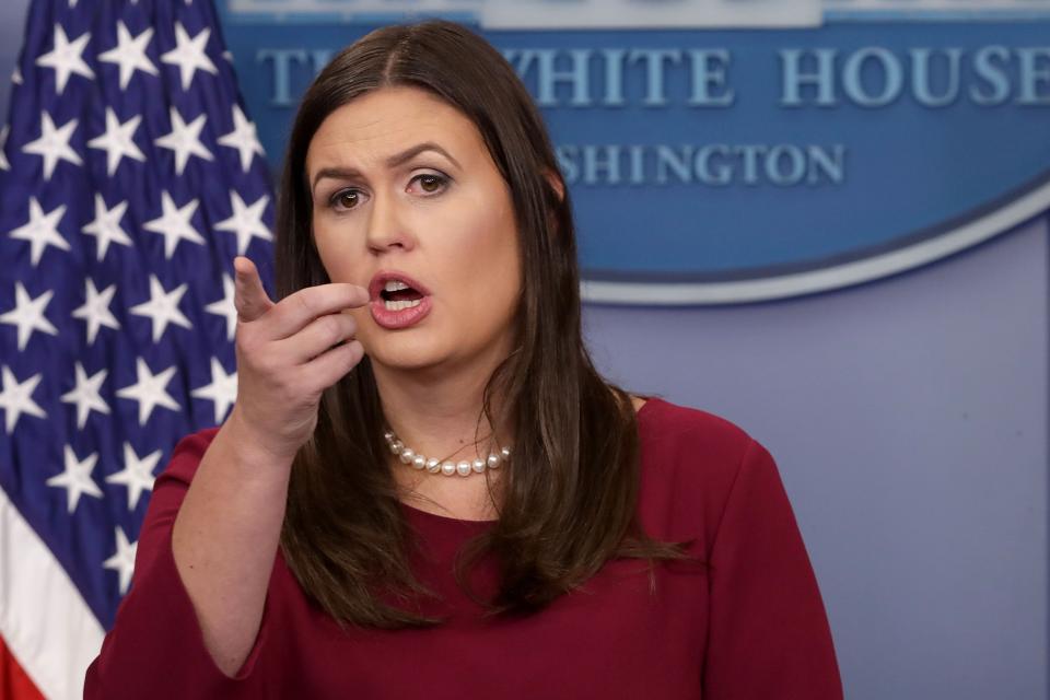 White House press secretary Sarah Sanders answers reporters’ questions during a news conference at the White House, Aug. 31, 2017. (Photo: Chip Somodevilla/Getty Images)