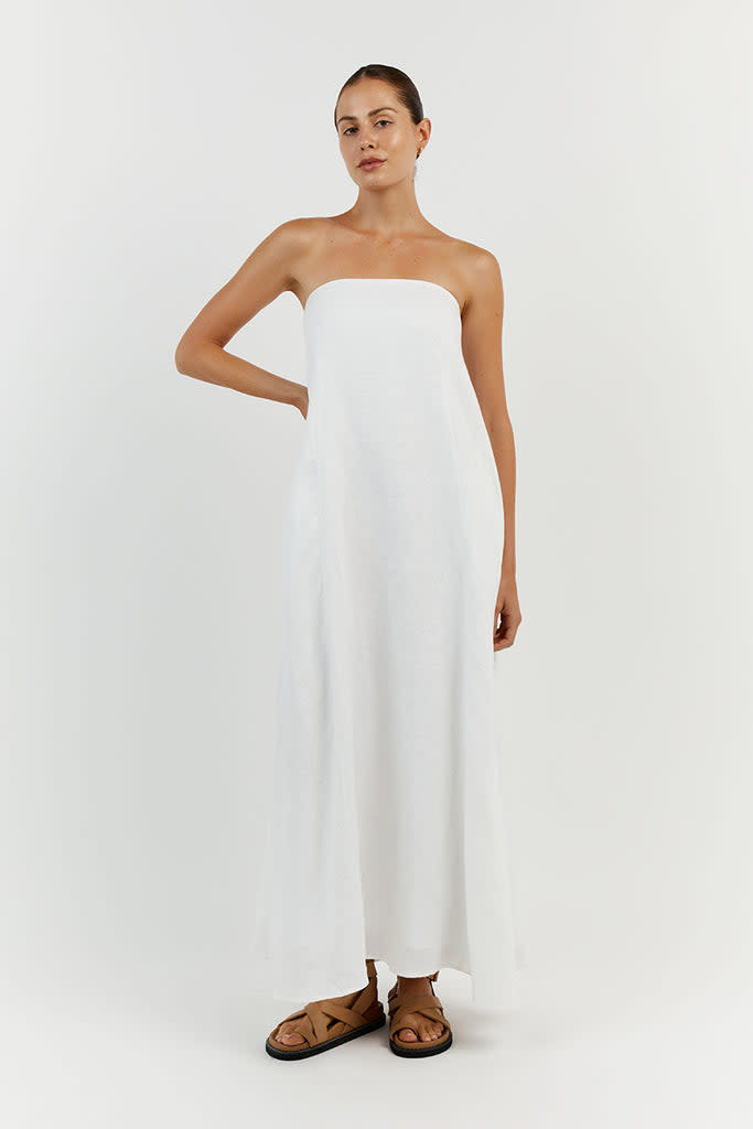 <p><a href="https://dissh.com/products/karney-white-linen-strapless-dress" rel="nofollow noopener" target="_blank" data-ylk="slk:Shop Now;elm:context_link;itc:0;sec:content-canvas" class="link ">Shop Now</a></p><p>Karney White Linen Strapless Dress</p><p>$179.99</p><p>dissh.com</p><span class="copyright">Product Shot Image</span>