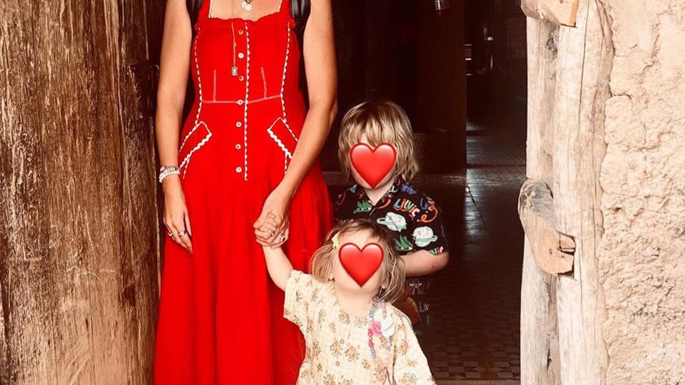 Carrie Johnson with her children Wilf and Romy in Morocco