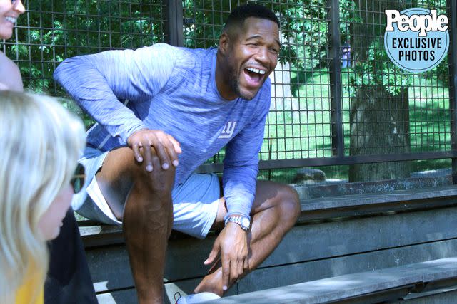 <p>Michael Strahan</p> Michael Strahan coaches a 'Good Morning America' Kickball game.