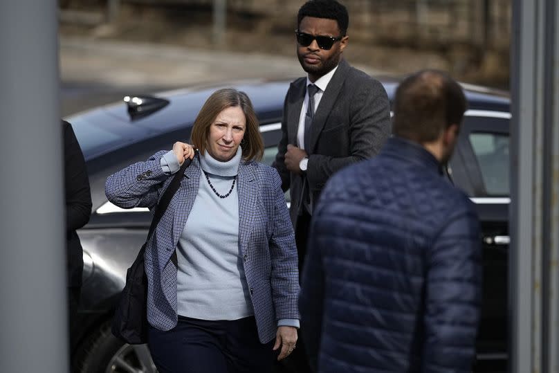 U.S. Ambassador to Russia Lynne Tracy enters the Moscow City Court to attend hearing on Evan Gershkovich's case, in Moscow, Russia, on Tuesday 26 March 2024
