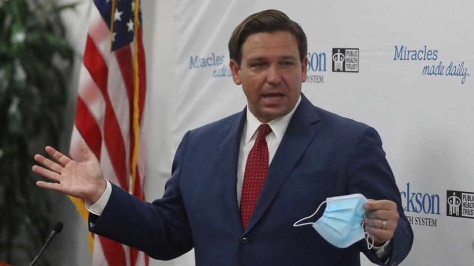 Florida Gov. Ron DeSantis, who has drafted a proposal in response to police brutality protests that took place this summer in the wake of the May 25 killing of George Floyd by Minneapolis officers.(Photo by Joe Raedle/Getty Images)