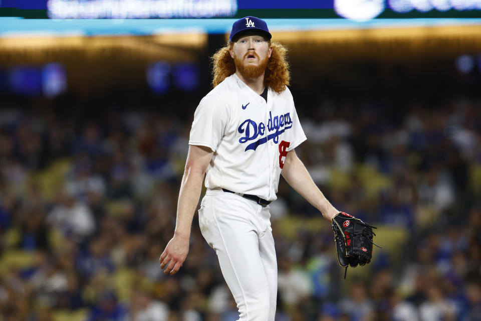 LOS ANGELES, CALIFORNIA - MAY 12: Dustin May #85 of the Los Angeles Dodgers at Dodger Stadium on May 12, 2023 in Los Angeles, California. (Photo by Ronald Martinez/Getty Images)