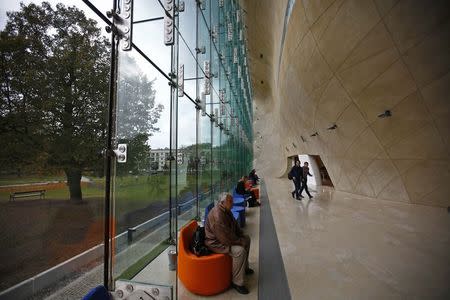 People are seen at a hall of the POLIN Museum of the History of Polish Jews in Warsaw October 21, 2014, one week before the official opening of the core exhibition. Picture taken October 21, 2014. REUTERS/Kacper Pempel