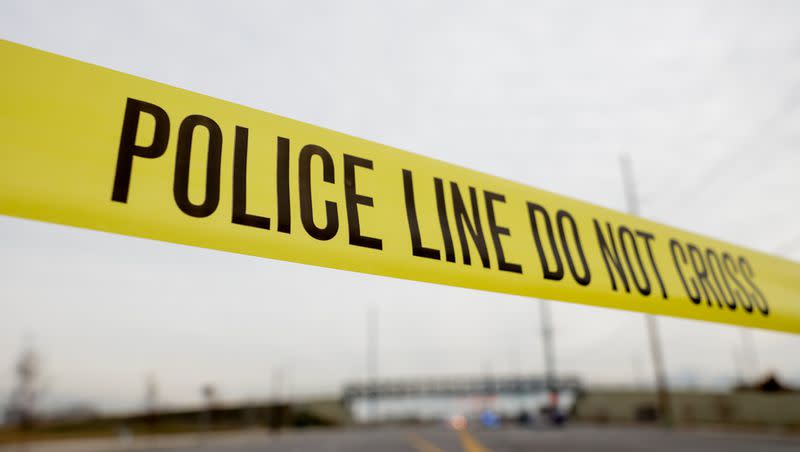 Police tape is stretched across crime scene of a on Jan. 13, 2022. A Utah lawmaker has introduced a bill to help victims of crime receive timely reparations.