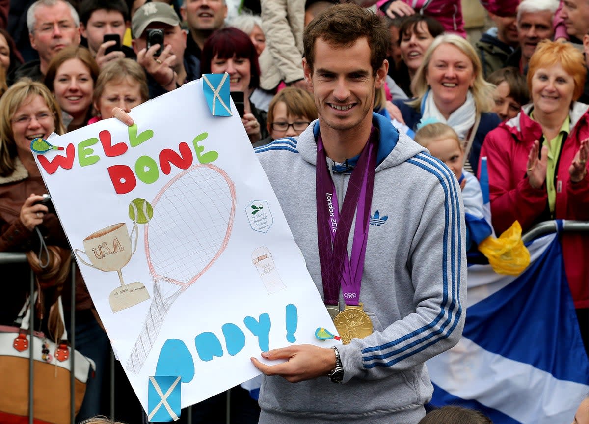 Andy Murray pictured during celebrations in Dunblane following his Olympics and US Open triumphs in 2012 (Andrew Milligan/PA) (PA Archive)