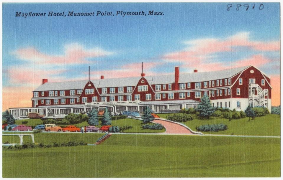 The Mayflower Hotel at Manomet Point in Plymouth shown on a postcard.