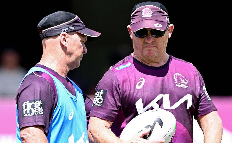 Allan Langer and Kevin Walters, pictured here at a Brisbane Broncos training session.