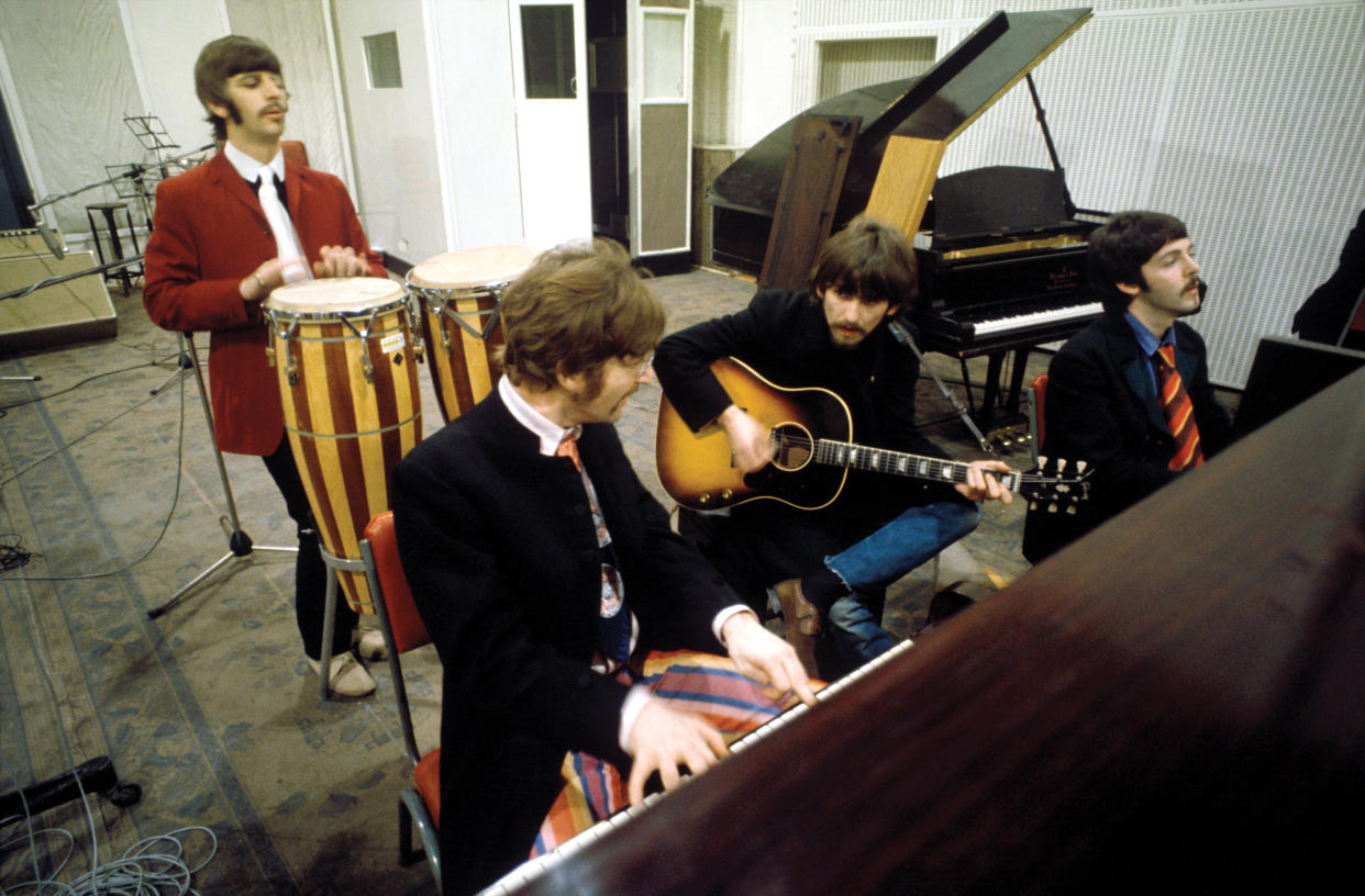 The Beatles during a recording session for the 