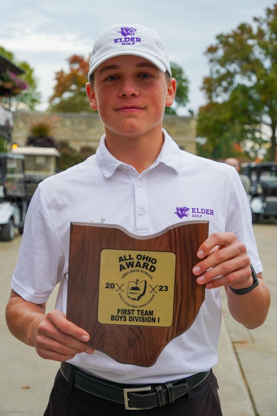 Cayse Morgan, a sophomore at Elder, made First Team All-Ohio at the Division I state golf tournament when he shot a 142 over two days at the Ohio State University golf course. Morgan finished third in the individual rankings. Saturday, Oct. 21, 2023.