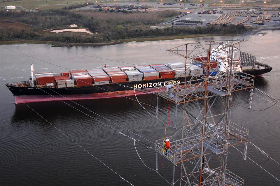 The city of Jacksonville will contribute $10 million toward raising transmission lines that cross the St. Johns River near the Blount Island terminal that is JaxPort's main hub for Asian cargo.