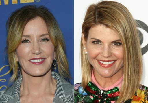 This combination of pictures shows US actress Felicity Huffman (L) in 2018 and actress Lori Loughlin in 2017