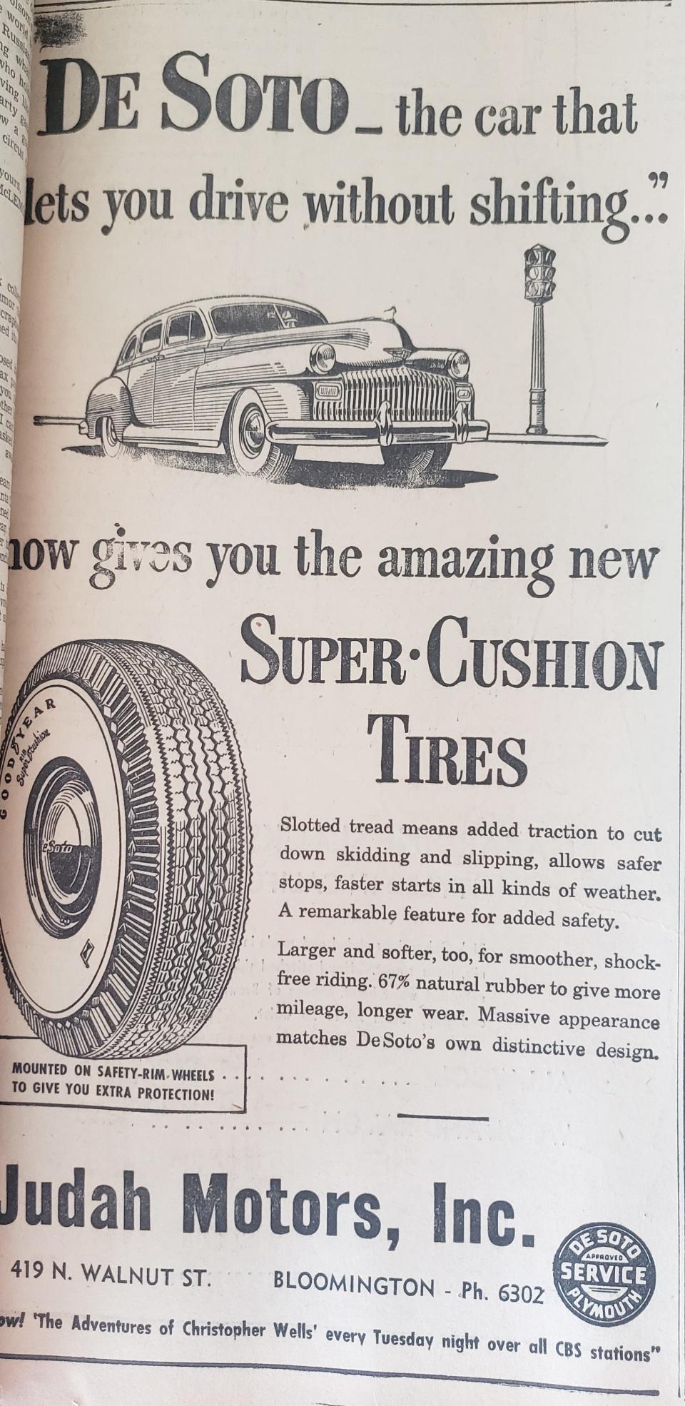 Tires for sale at Judah Motors in 1948