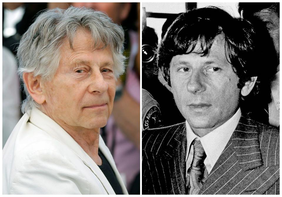 Director Roman Polanski on May 27, 2017, left, and Polanski at a Santa Monica, Calif., courthouse on Aug. 8, 1977.