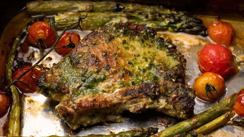 Pesto marinated pork chops