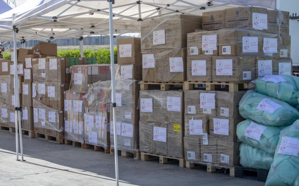 Aid bound for Gaza being prepared in Erbil, Iraq