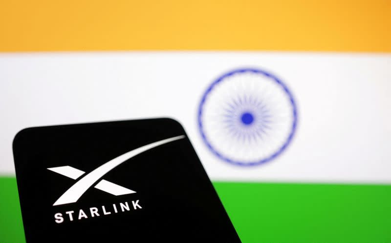 Illustration shows Starlink logo and Indian flag